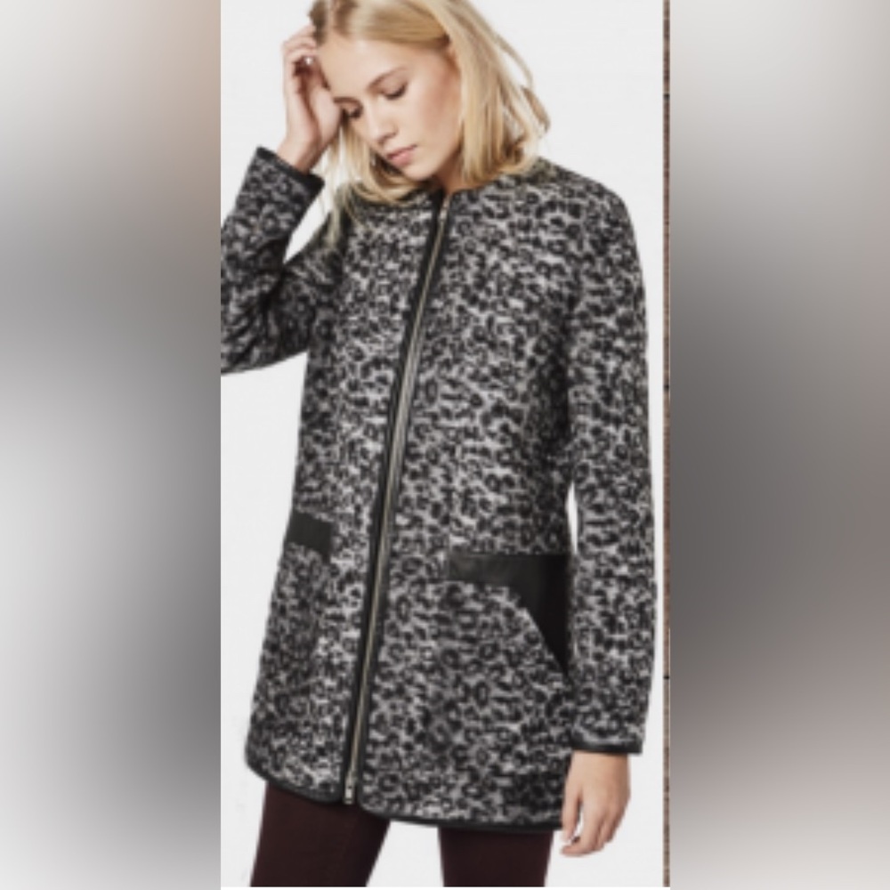 The Kooples Black and Gray Leopard Print Teddy Jacket | Sz 40